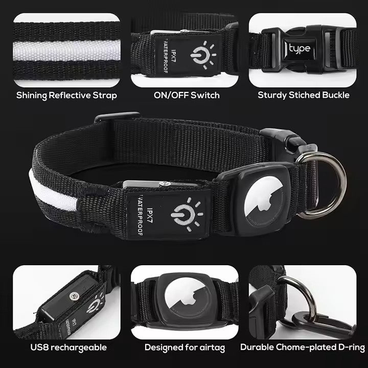 LED Dog Leash with AirTag Holder – Light the Way & Track with Ease!