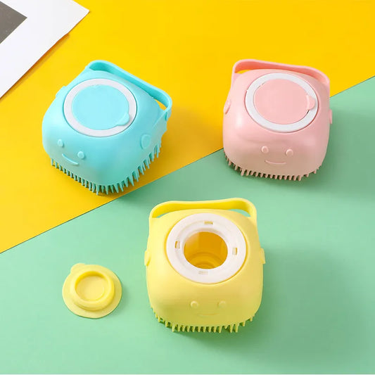 Pet Shower Brush – Silicone Bath Brush with Shampoo Dispenser